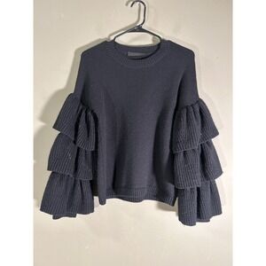 Co Collection Womens Black Wool Thick Knit Layered Bell Sleeve Sweater Sz Medium